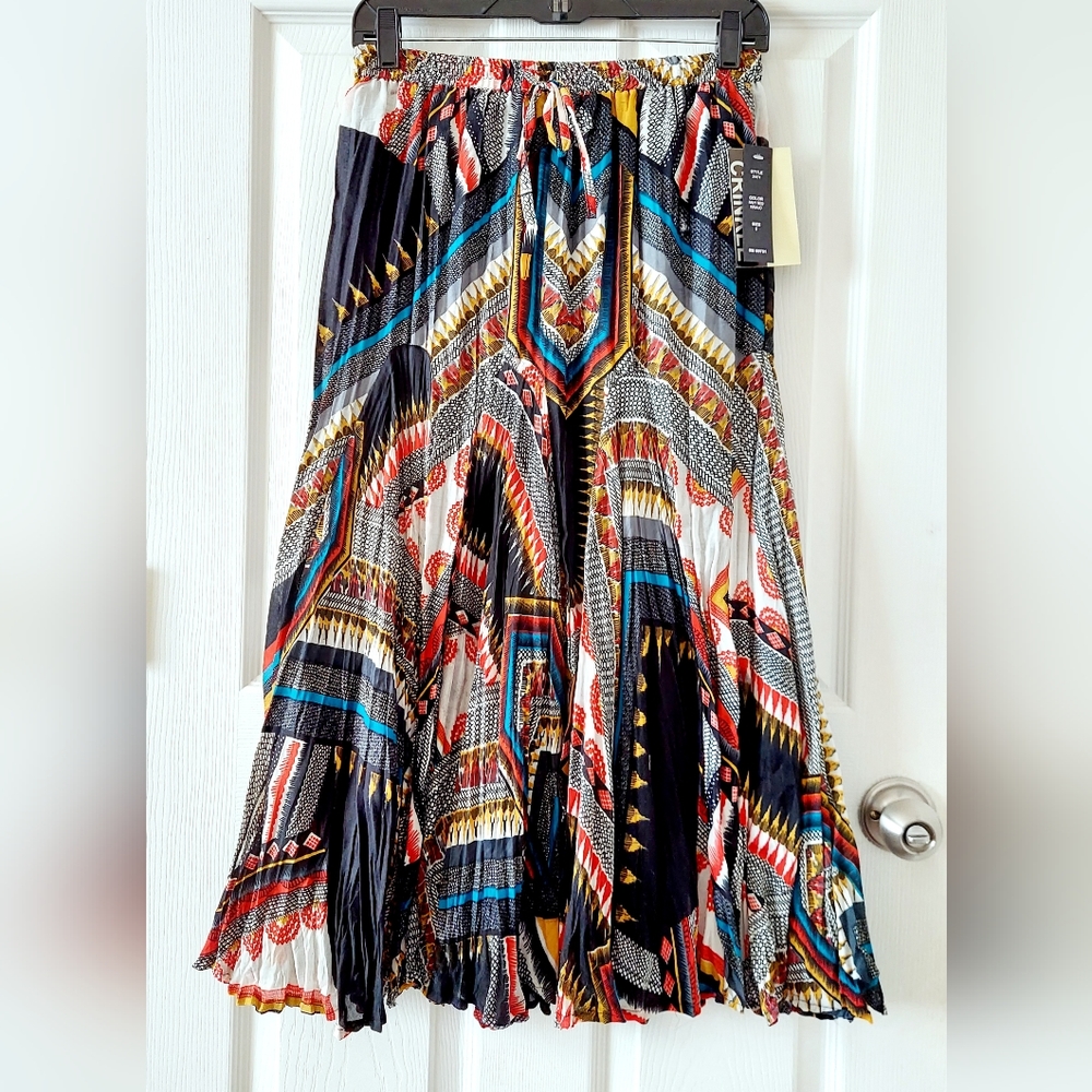 Bohemian Crinkle Effect Midi Skirt
